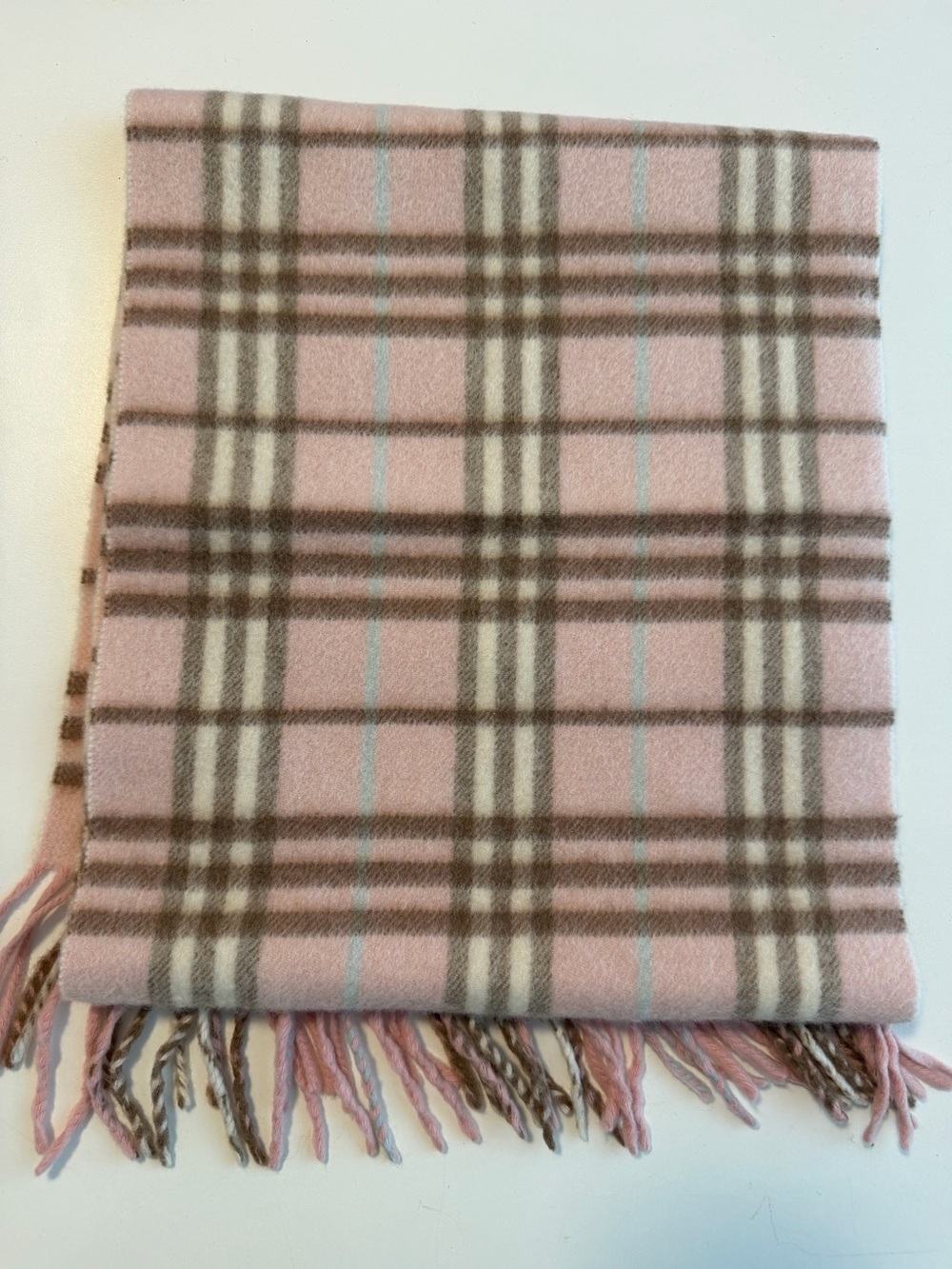 Burberry Vintage Pink Beige Classic Check Fringe Scarf - Picture 3 of 6